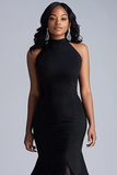 Ruffle Mermaid Halter Neck Black Cocktail Dress