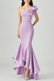 Mermaid Sloping Shoulder Lilac Formal Dress with Lotus Leaf Ruffles