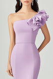 Mermaid Sloping Shoulder Lilac Formal Dress with Lotus Leaf Ruffles