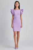 Lilac Bodycon Ruffle Sleeves Formal Dress