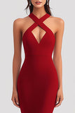 Cross Neck Mermaid Red Formal Dress