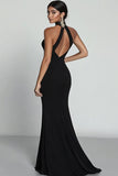 Black Mermaid Halter Neck Satin Formal Dress