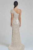 Sparkly Champagne Mermaid One Shoulder Formal Dress with Sequins