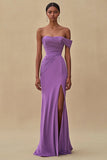 Purple Off the Shoulder Mermaid Long Formal Dress with Slit