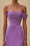 Purple Off the Shoulder Mermaid Long Formal Dress with Slit