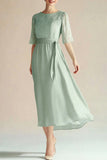 Light Green Chiffon Lace Mother of the Bride Dress with Belt