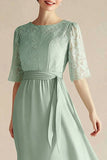 Light Green Chiffon Lace Mother of the Bride Dress with Belt