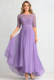 Elegant Lilac A Line Boat Neck  Mother Of Bride Dress With Appliques