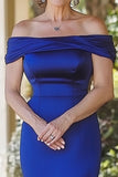 Royal Blue Mermaid Off the Shoulder Ruched Long Mother of the Bride Dress