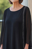 Black Round Neck Chiffon Long Sleeves 2 Pieces Mother of the Bride Pant Suits