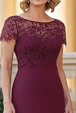 Burgundy Bodycon Lace Appliques Long Mother Of Bride Dress With Slit