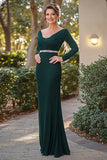 Elegant Dark Green Long Sleeves Mother Of Bride Dress With Beading