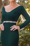 Elegant Dark Green Long Sleeves Mother Of Bride Dress With Beading