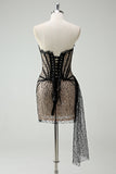 Lace Illusion Corset Strapless Black Homecoming Dress