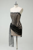 Lace Illusion Corset Strapless Black Homecoming Dress