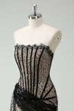 Lace Illusion Corset Strapless Black Homecoming Dress