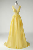 Yellow V Neck A Line Applique Prom Dress