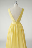 Yellow V Neck A Line Applique Prom Dress