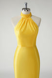 Yellow High Neck Keyhole Back Zipper Mermaid Prom Dress