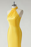 Yellow High Neck Keyhole Back Zipper Mermaid Prom Dress