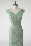 Mermaid Sequined Applique V Neck Green Mother of the Bride Dress