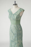 Mermaid Sequined Applique V Neck Green Mother of the Bride Dress