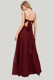 Burgundy Spaghetti Straps Maxi Dress with Slit