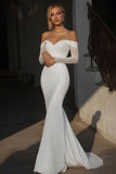 Off the Shoulder Ivory Mermaid Matte Satin Wedding Dress