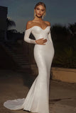 Sexy Ivory Off the Shoulder Sequin Sheath Long Wedding Dress