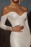 Sexy Ivory Off the Shoulder Sequin Sheath Long Wedding Dress