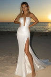 Sparkly Ivory Strapless Mermaid Wedding Dress with Slit