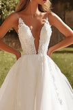 Charming Ivory A Line Tulle Wedding Dress with Lace Appliques