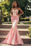 Chic Blush Satin Mermaid Sweetheart Prom Dress with Bow