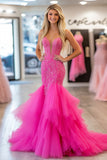 Fuchsia Tulle Lace Sweetheart Fit and Flare Prom Dress