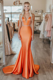 Orange Beaded Mermaid Satin Sweetheart Prom Dress with Lace-up Back