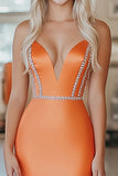 Orange Beaded Mermaid Satin Sweetheart Prom Dress with Lace-up Back