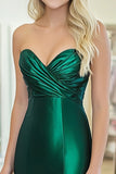 Satin Sheath Ruched Sweetheart Dark Green Prom Dress