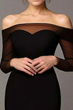 Black Mesh Mermaid Off the Shoulder Formal Dress with Long Sleeves