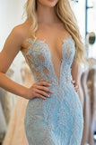 Lace Tulle Sweetheart Fit and Flare Sky Blue Prom Dress