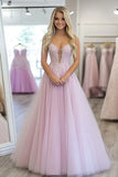 A Line Lace Applique Tulle Light Purple Prom Dress