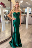 Satin Dark Green Sheath Ruched Sweetheart Prom Dress