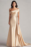 Champagne One Shoulder Satin Formal Dress with Sash