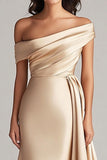 Champagne One Shoulder Satin Formal Dress with Sash