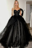 Glitter Tulle Sweetheart Black Ball Gown