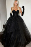 Glitter Black Strapless Maxi Prom Dress