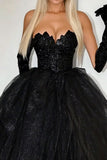 Glitter Black Strapless Maxi Prom Dress