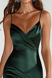 Dark Green Spaghetti Straps Mermaid Satin Long Formal Dress