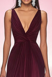 Cabernet V-Neck A Line Pleated Red Carpet Dress