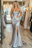 Cold Shoulder Sheath Sleeveless Silver Long Prom Dress