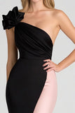 Black&Blush One Shoulder Ruched Sheath Satin Gala Dress